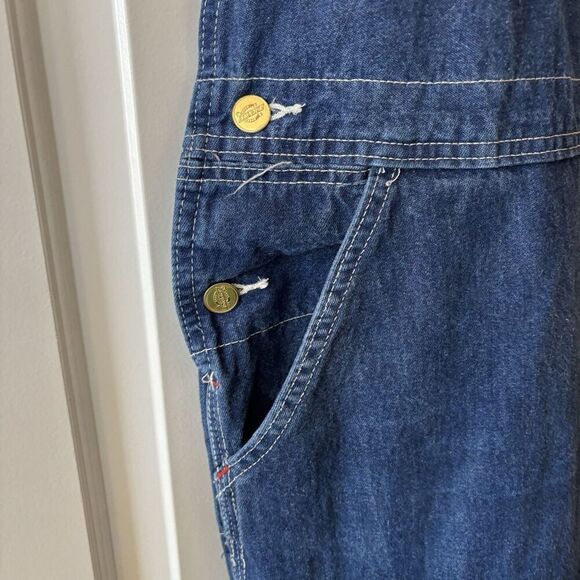 Dickies Jeans Denim Bib Overalls 36 X 34 Carpenter Dark Blue Work Button fly‎ - Picture 9 of 12